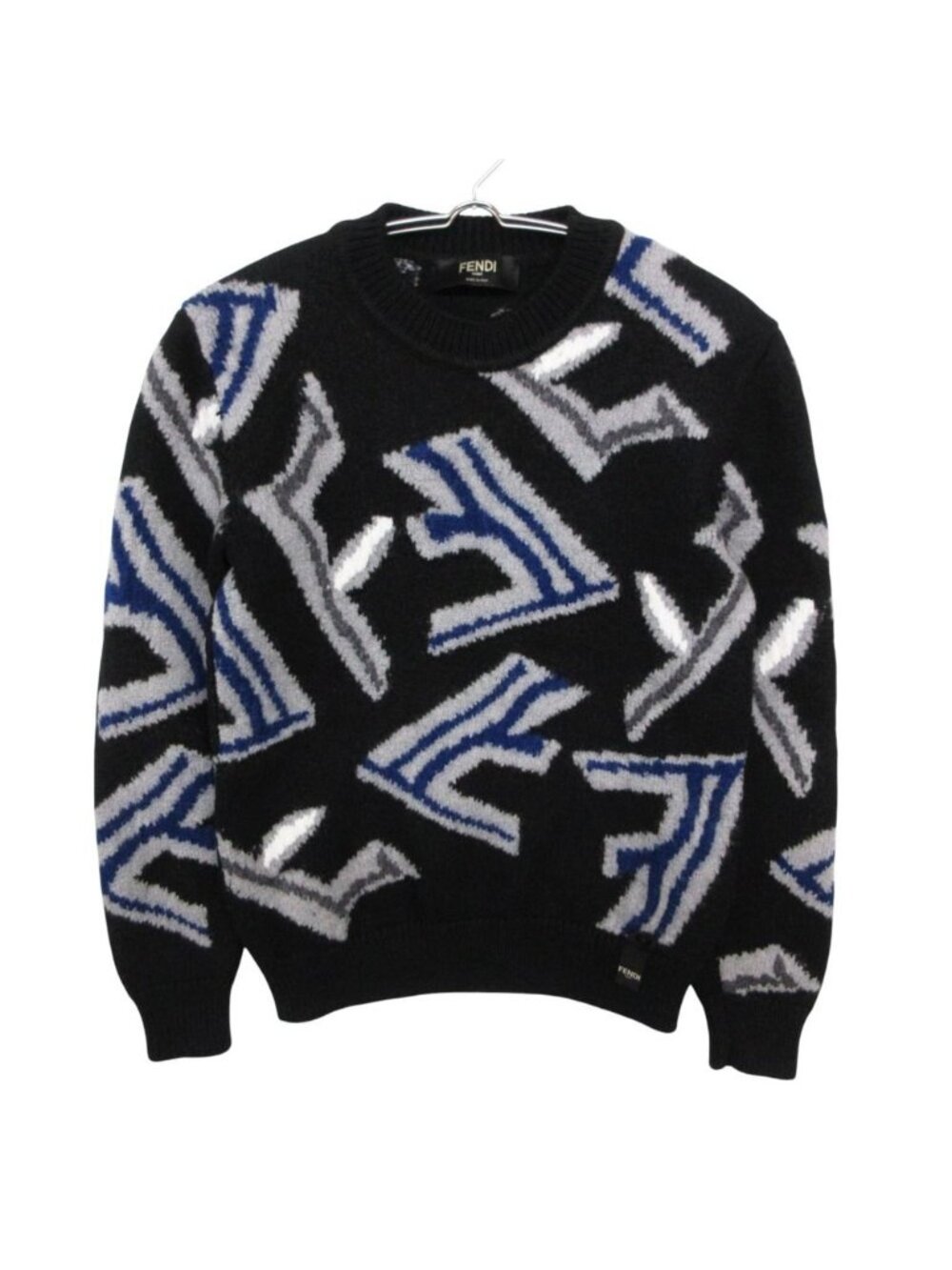 Fendi Knit Sweater Long Sleeve FF Fragment Pullover Top Crew Neck Black